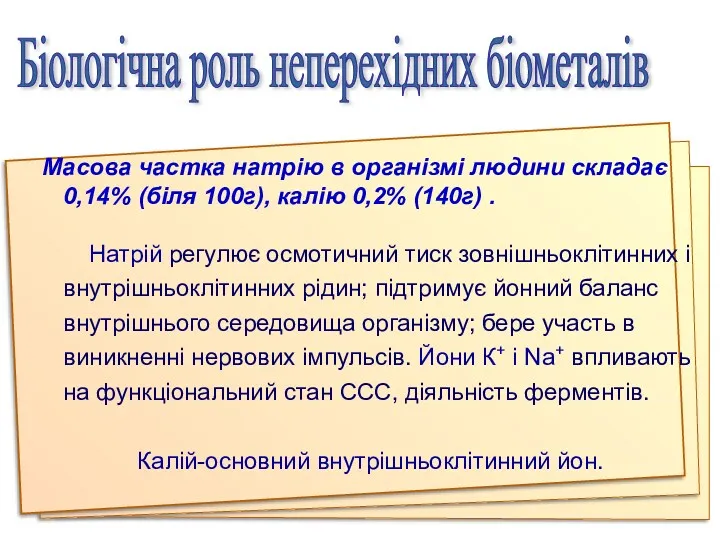 Масова частка натрію в організмі людини складає 0,14% (біля 100г),