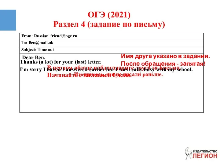 ОГЭ (2021) Раздел 4 (задание по письму) Имя друга указано