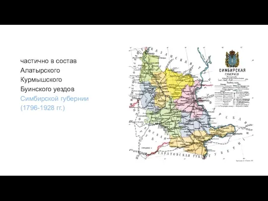 частично в состав Алатырского Курмышского Буинского уездов Симбирской губернии (1796-1928 гг.)