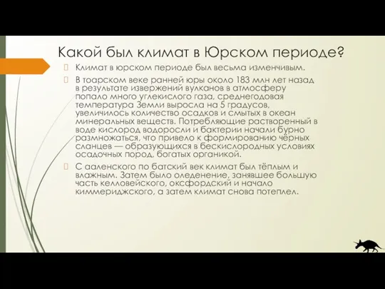 Какой был климат в Юрском периоде? Климат в юрском периоде