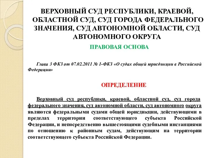 ВЕРХОВНЫЙ СУД РЕСПУБЛИКИ, КРАЕВОЙ, ОБЛАСТНОЙ СУД, СУД ГОРОДА ФЕДЕРАЛЬНОГО ЗНАЧЕНИЯ,