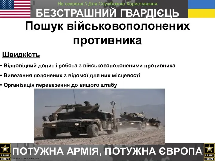 Пошук військовополонених противника Швидкість Відповідний допит і робота з військовополоненими