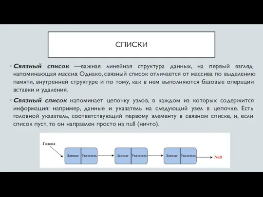 СПИСКИ Связный список —важная линейная структура данных, на первый взгляд