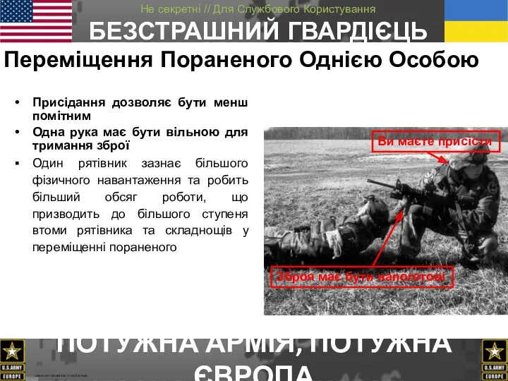 Переміщення Пораненого Oднією Oсобою Присідання дозволяє бути менш помітним Одна