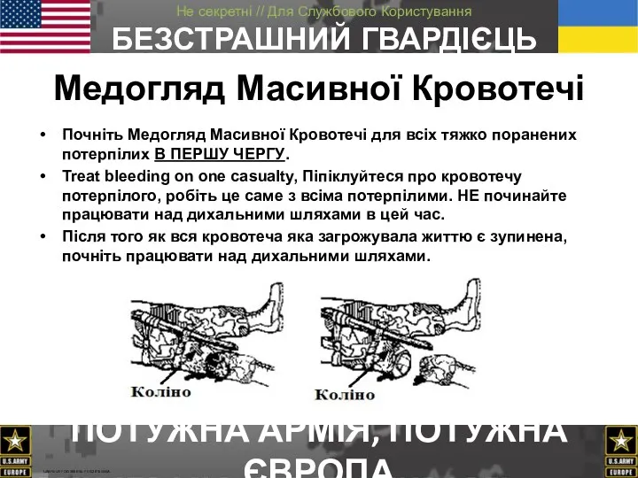 Почніть Медогляд Масивної Кровотечі для всіх тяжко поранених потерпілих В