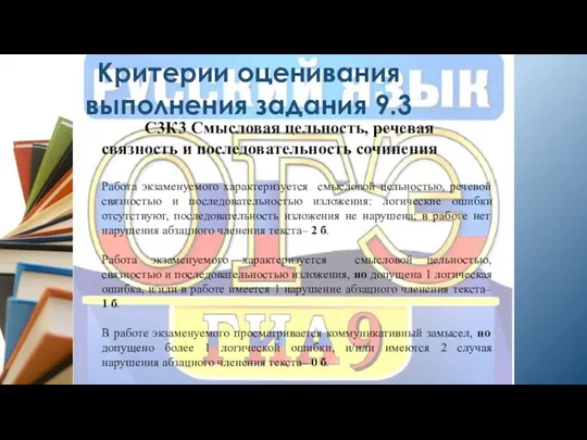 Критерии оценивания выполнения задания 9.3 С3К3 Смысловая цельность, речевая связность