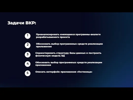 Задачи ВКР: Проанализировать имеющиеся программы-аналоги разрабатываемого проекта Обосновать выбор программных средств реализации приложения