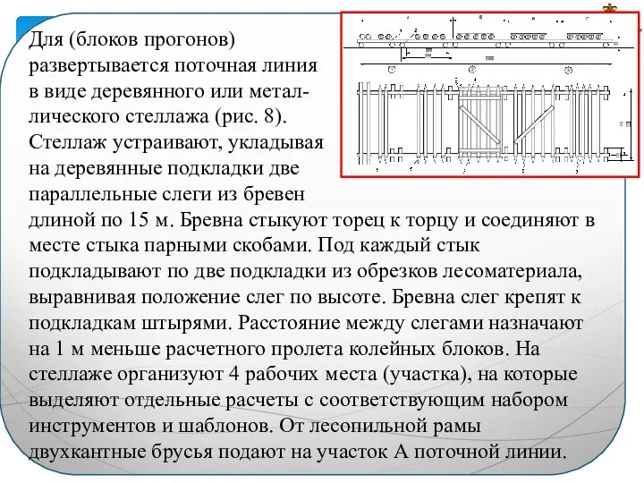 Для (бло­ков прогонов) развертывается поточная линия в виде деревянного или