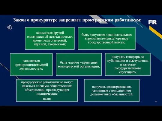 Закон о прокуратуре запрещает прокурорским работникам: