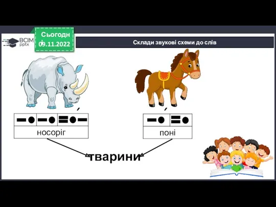 09.11.2022 Сьогодні Склади звукові схеми до слів тварини ´ ´