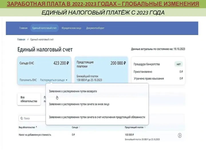 Единый налоговый платеж ЕДИНЫЙ НАЛОГОВЫЙ СЧЕТ (ЕНС) ЗАРАБОТНАЯ ПЛАТА В 2022-2023 ГОДАХ –
