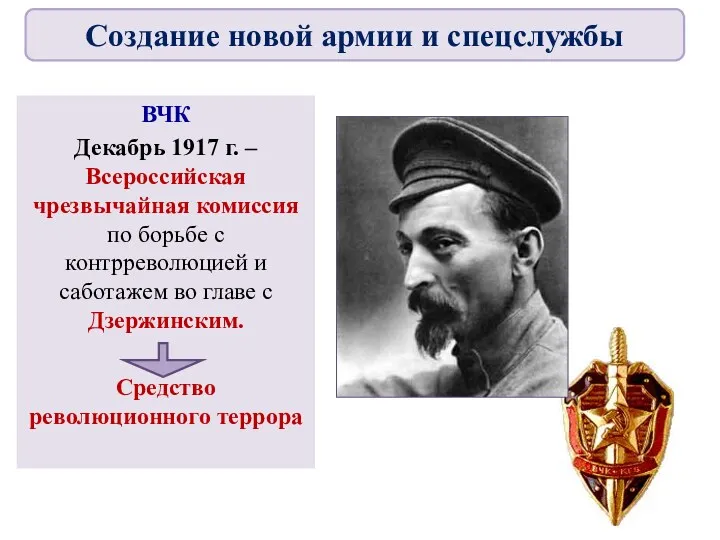ВЧК Декабрь 1917 г. – Всероссийская чрезвычайная комиссия по борьбе