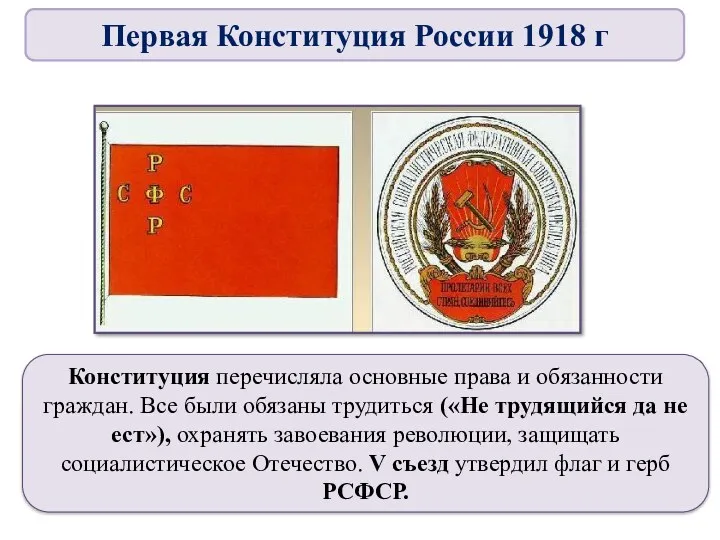 Конституция перечисляла основные права и обязанности граждан. Все были обязаны