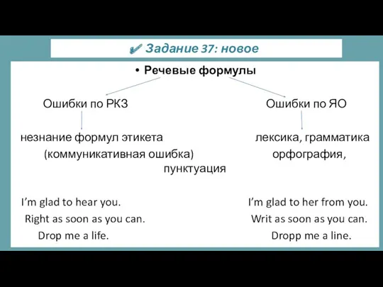 Речевые формулы Ошибки по РКЗ Ошибки по ЯО незнание формул