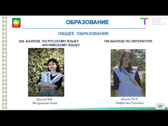 ОБРАЗОВАНИЕ ОБЩЕЕ ОБРАЗОВАНИЕ Школа №9 Янгуразова Асия 200 -БАЛЛОВ ПО