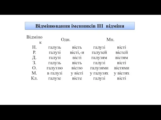 Відмінювання іменників ІІІ відміни