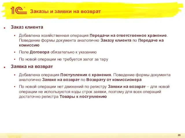 Заказы и заявки на возврат Заказ клиента Добавлена хозяйственная операция