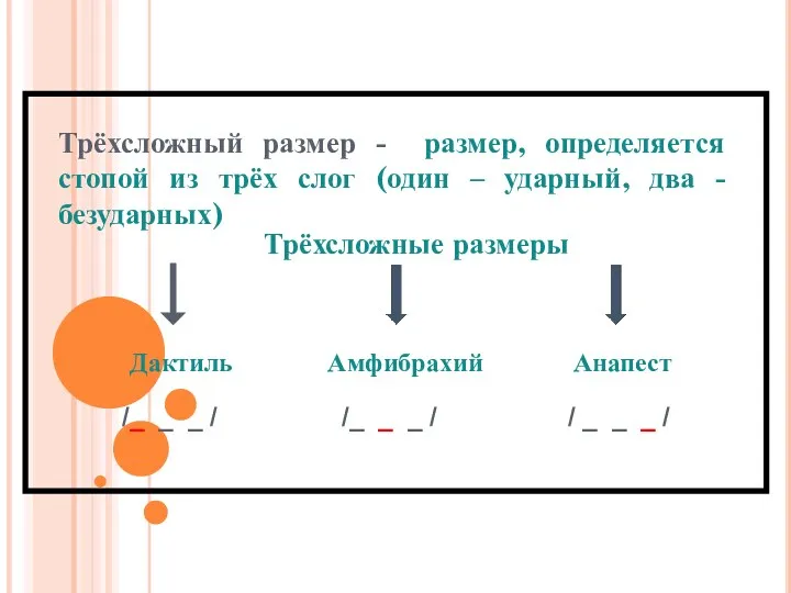 Трёхсложный размер - размер, определяется стопой из трёх слог (один