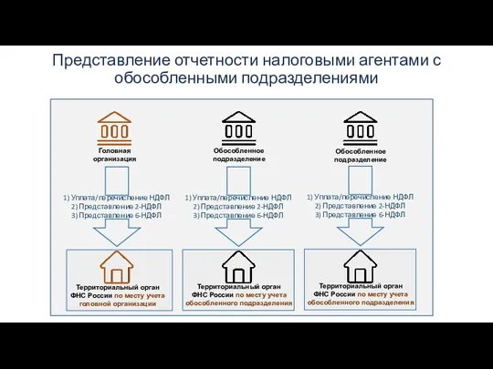 Представление отчетности налоговыми агентами с обособленными подразделениями Головная организация Обособленное