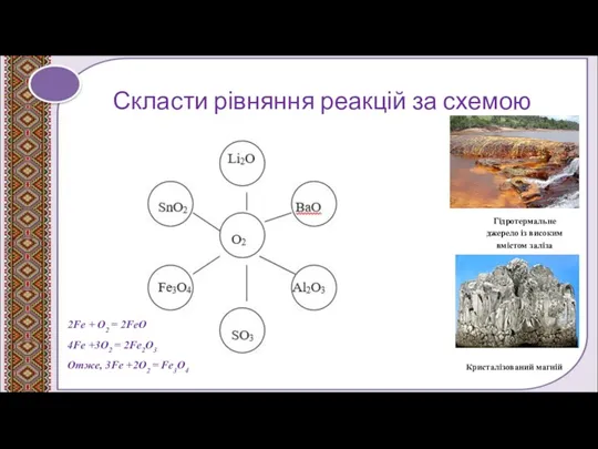 Скласти рівняння реакцій за схемою Гідротермальне джерело із високим вмістом