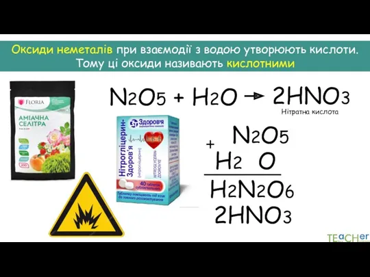 Оксиди неметалів при взаємодії з водою утворюють кислоти. Тому ці