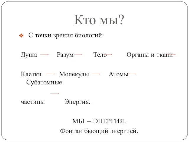 Кто мы? С точки зрения биологий: Душа Разум Тело Органы