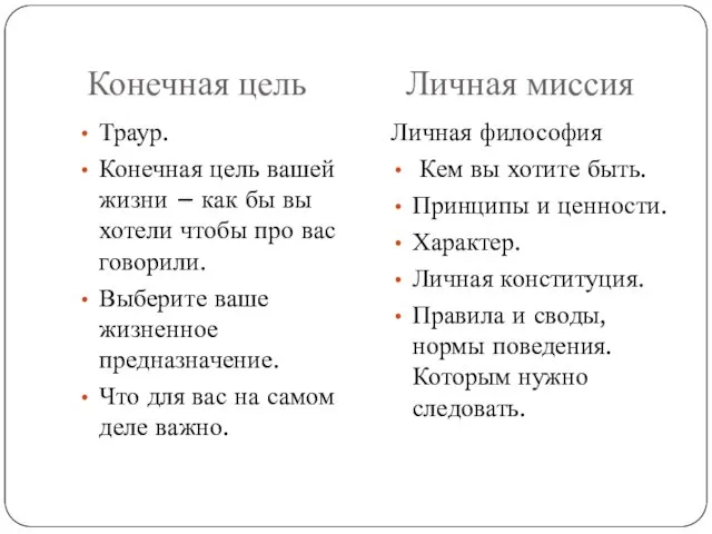 Конечная цель Личная миссия Траур. Конечная цель вашей жизни –