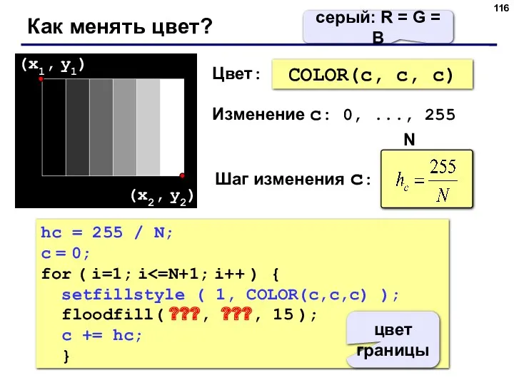 COLOR(c, c, c) Как менять цвет? (x1, y1) (x2, y2)