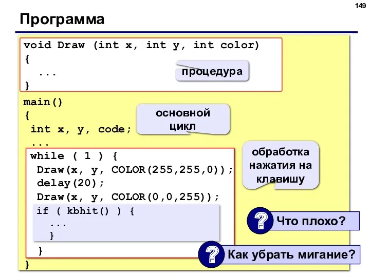 Программа void Draw (int x, int y, int color) {