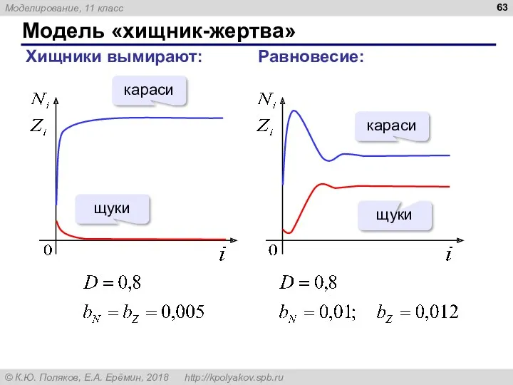 Модель «хищник-жертва» Хищники вымирают: Равновесие: караси щуки караси щуки