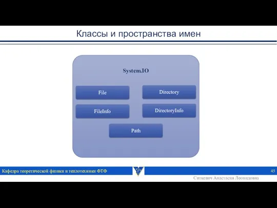 Классы и пространства имен Кафедра теоретической физики и теплотехники ФТФ