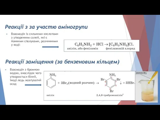 Реакції з за участю аміногрупи Взаємодія із сильними кислотами з