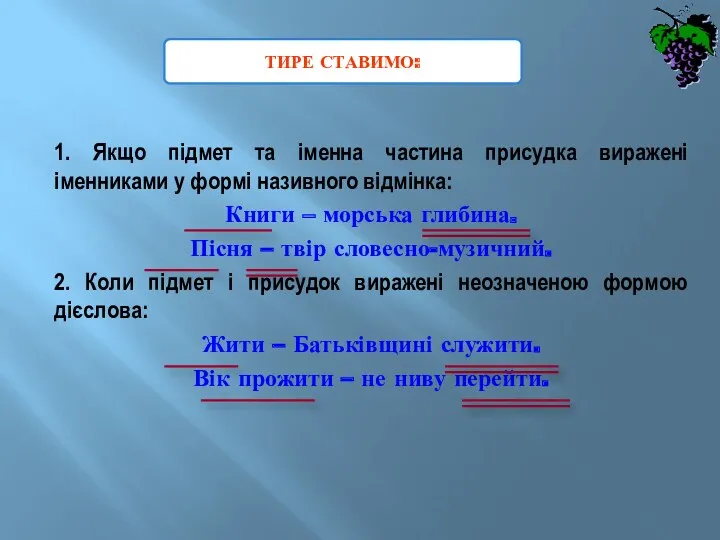 1. Якщо підмет та іменна частина присудка виражені іменниками у