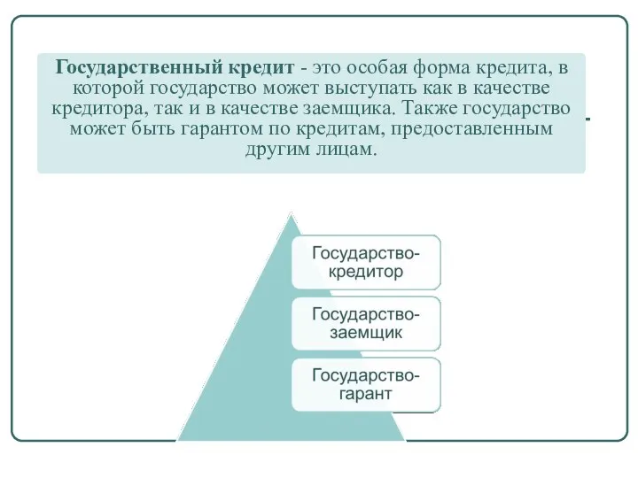 Государственный кредит - это особая форма кредита, в которой государство