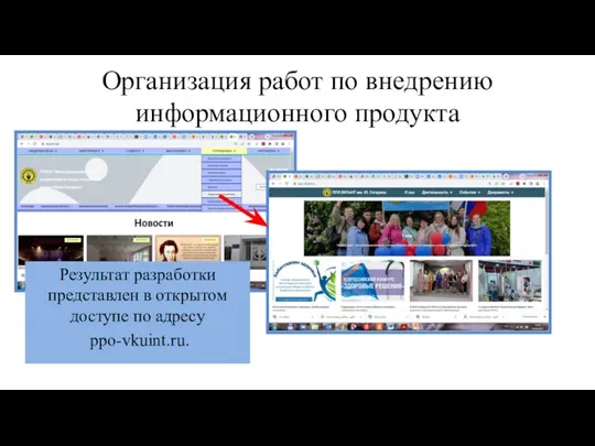 Организация работ по внедрению информационного продукта Результат разработки представлен в открытом доступе по адресу ppo-vkuint.ru.