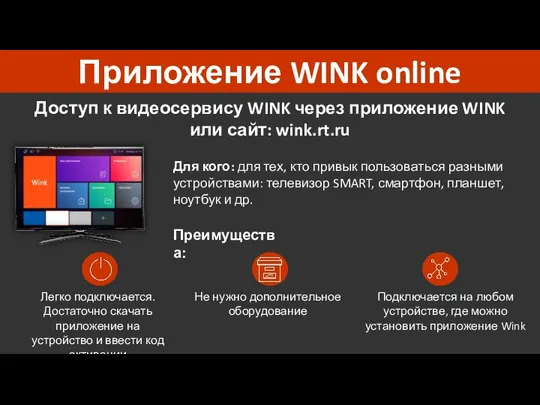 Приложение WINK online Доступ к видеосервису WINK через приложение WINK