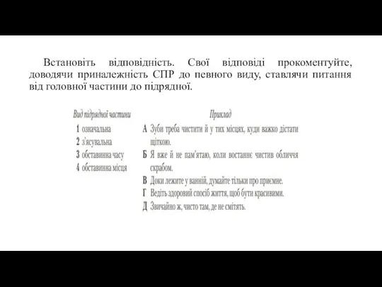 Встановіть відповідність. Свої відповіді прокоментуйте, доводячи приналежність СПР до певного