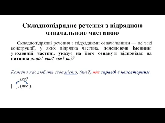 Складнопідрядне речення з підрядною означальною частиною Складнопідрядні речення з підрядними