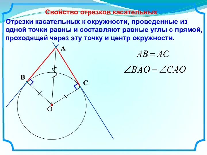 Отрезки касательных к окружности, проведенные из одной точки равны и