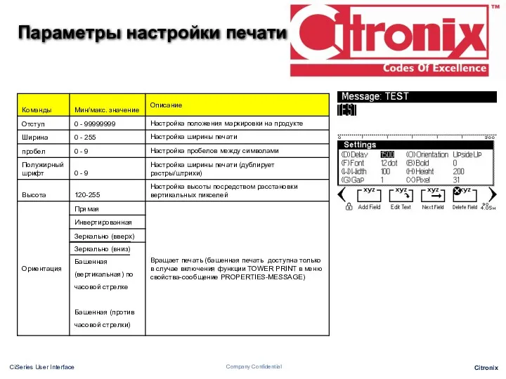 Параметры настройки печати