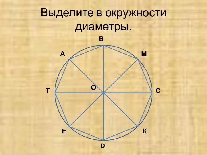 Выделите в окружности диаметры. М А В Е Т С D К О