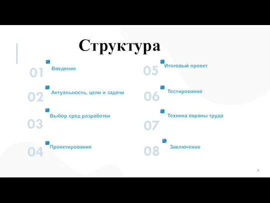 Структура Введение 01 Актуальность, цели и задачи 02 Выбор сред