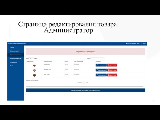 Страница редактирования товара. Администратор