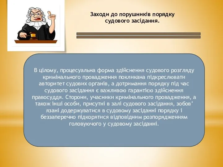 Заходи до порушників порядку судового засідання. В цілому, процесуальна форма