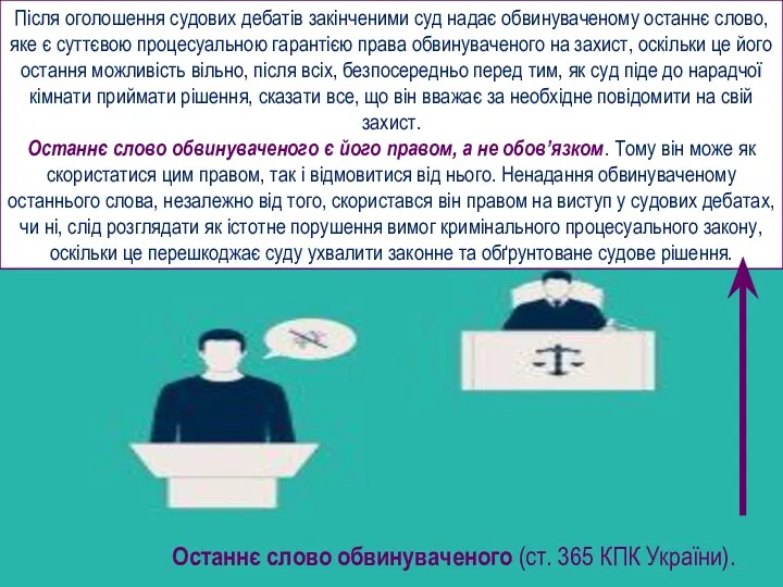 Після оголошення судових дебатів закінченими суд надає обвинуваченому останнє слово,