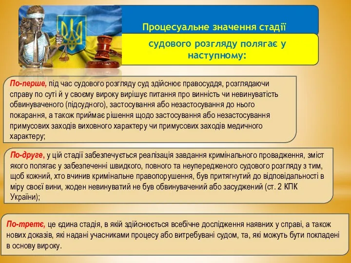 По-перше, під час судового розгляду суд здійснює правосуддя, розглядаючи справу