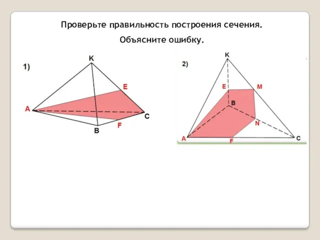 Проверьте правильность построения сечения. Объясните ошибку.