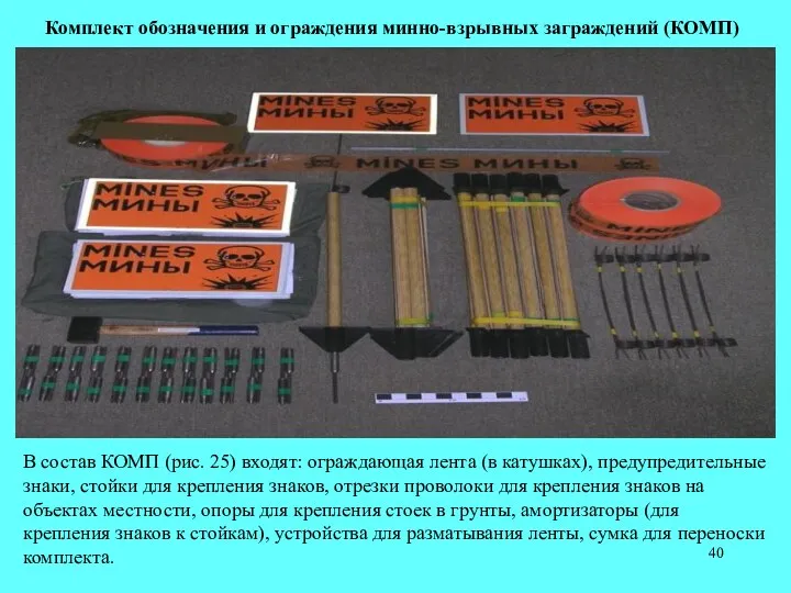 Комплект обозначения и ограждения минно-взрывных заграждений (КОМП) В состав КОМП