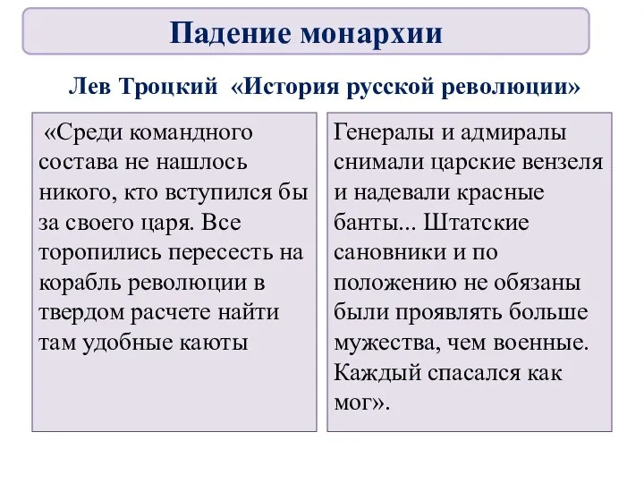 Лев Троцкий «История русской революции» «Среди командного состава не нашлось