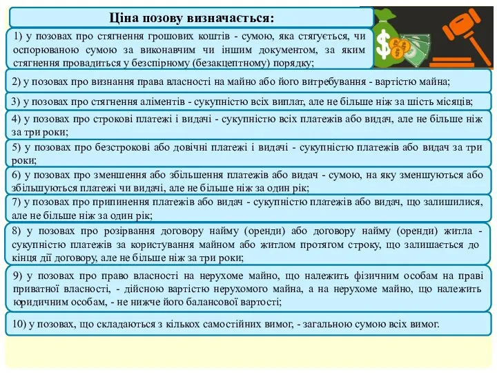 Ціна позову визначається: 1) у позовах про стягнення грошових коштів